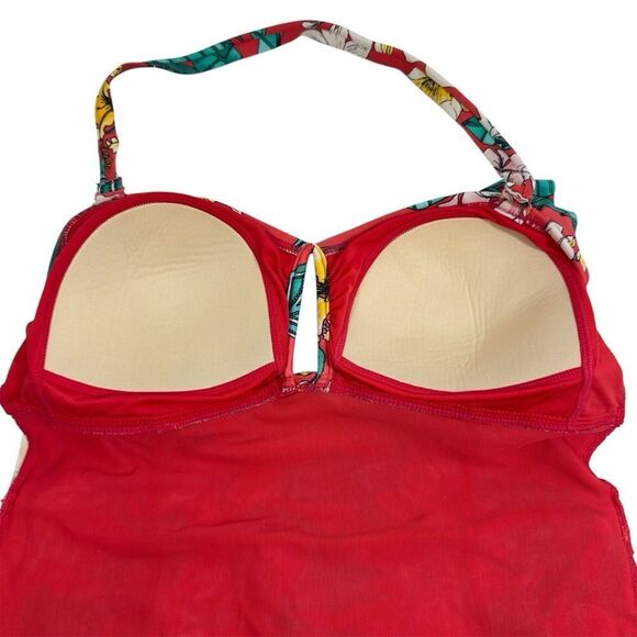 FOREVER 21 + TUMMY CONTROL RUFFLE TROPICAL FLORAL HALTER ONE PIECE SWIMSUIT 1X - Picture 5 of 7